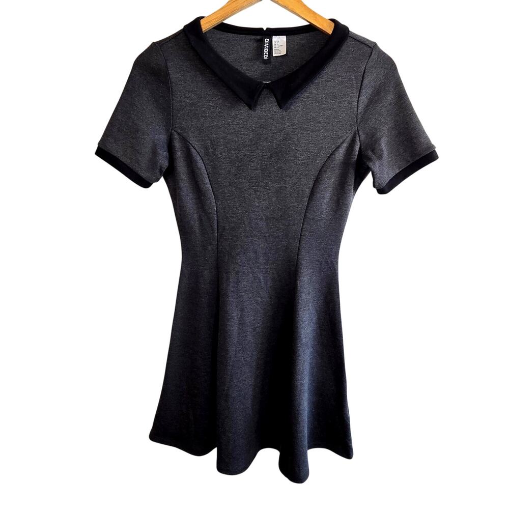 Size 8 Charcoal Peter Pan Collar Mini Dress – 90s Minimalist Office Goth